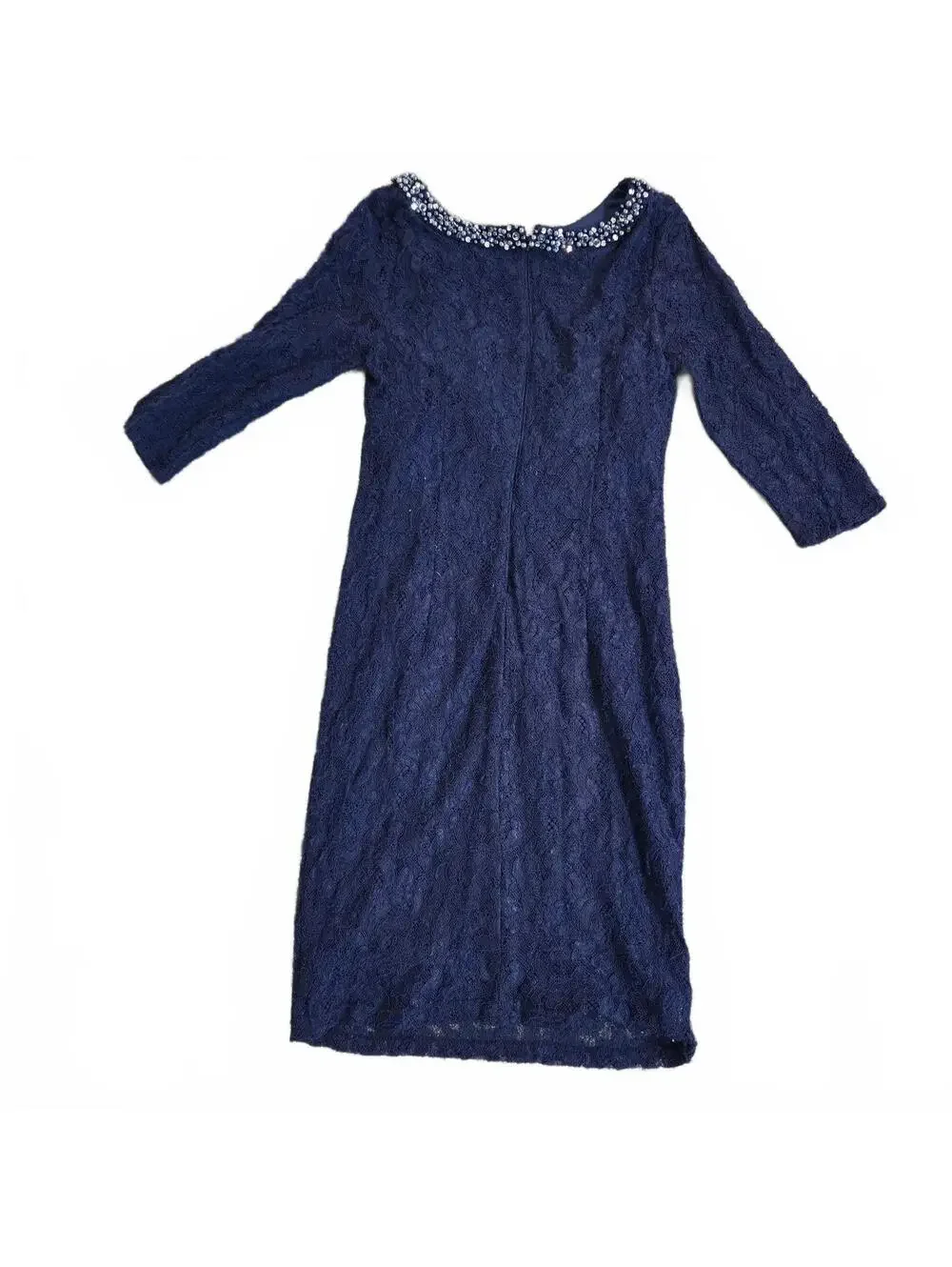 Alex Evenings Navy Blue Lace Embellished Neckline Cocktail Dress Size 12